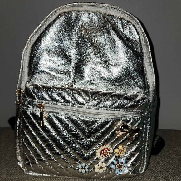 Olivia Miller Silver Backpack Purse - Picture 1 of 6